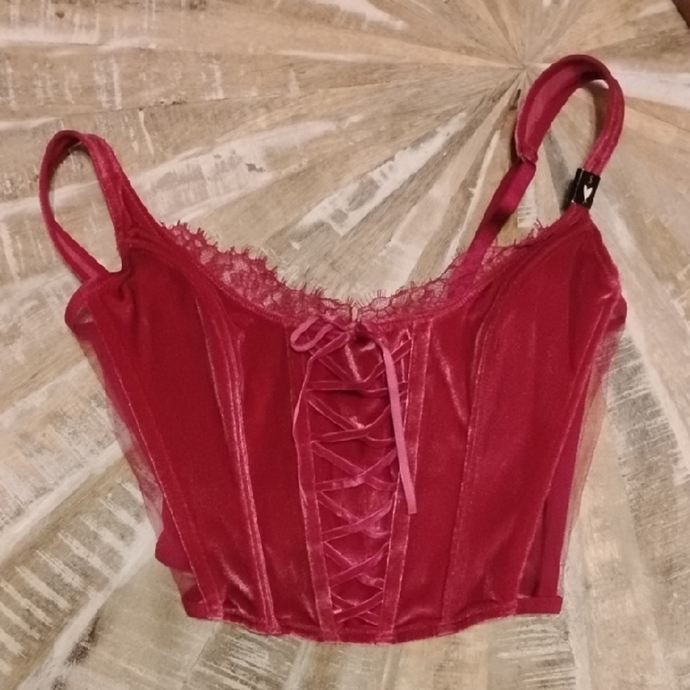 Pink Faux Lace-Up Corset Top